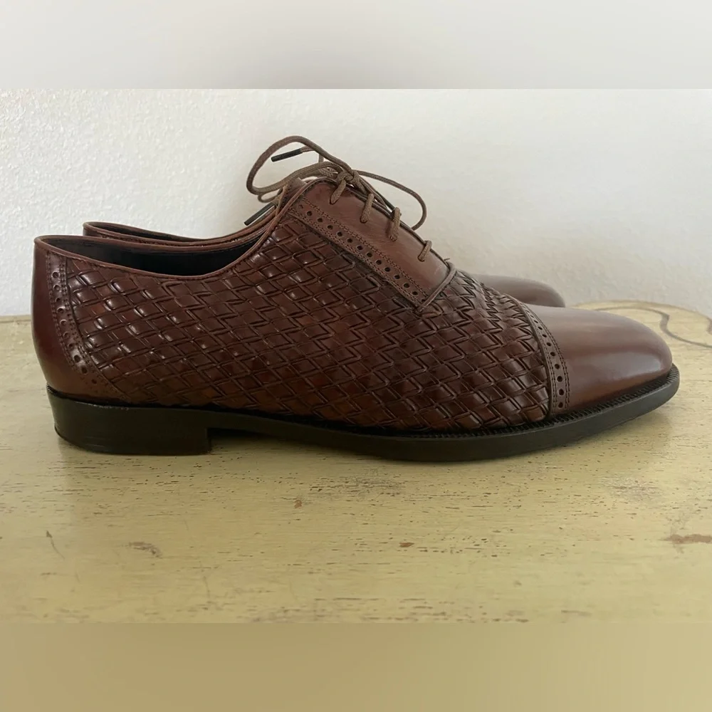 Bragano Cole Haan Made in Italy Woven Cap Toe Oxford Shoes in Brown Size 10‎